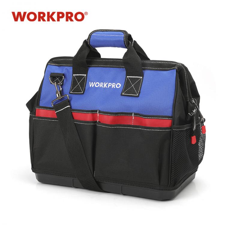 all in one place כלי עבודה WORKPRO Heavy Duty Tool Bag,14/18-Inch Wide Mouth Canvas Tool Organizer with Water Proof Molded Base