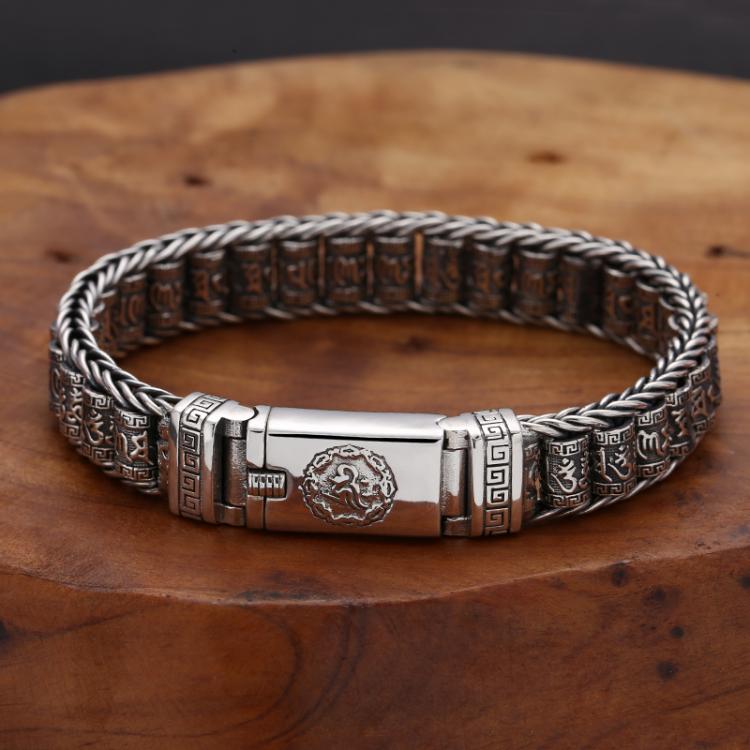 all in one place תכשיטי גברים Handmade Creativity Prayer Wheel Men Silver Bracelet Female Transport Mantra Chinese Style Retro Creative Send A Gift Accessory