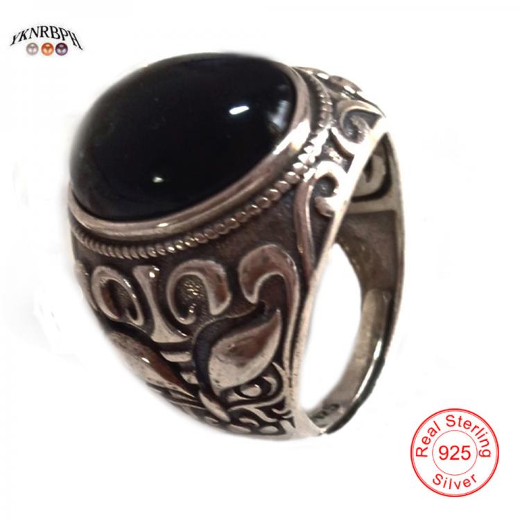 all in one place תכשיטי גברים YKNRBPH New beast face men's S925 sterling silver ring retro craft inlaid black agate anniversary adjustable ring jewelry