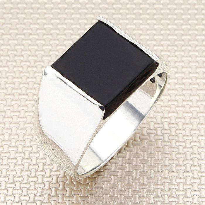 all in one place תכשיטי גברים Plain Square Black Onyx Stone Men Silver Ring Made in Turkey Solid 925 Sterling Silver