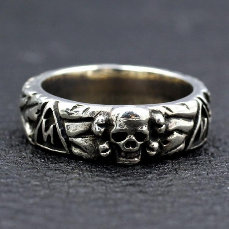all in one place תכשיטי גברים S925 Sterling Silver Punk Rings Hand Make World War Second Army Fan Medal Honor Pure Argentum Skull Jewelry for Men and Women