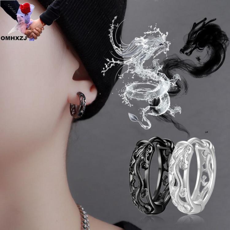 all in one place תכשיטי גברים OMHXZJ Wholesale EA881 European Fashion Fine Man Male Party Birthday Wedding Gift Dragon 30% 925 Sterling Silver Hoop Earrings