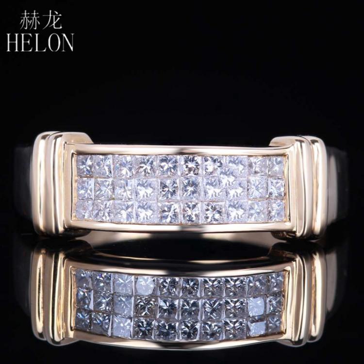 all in one place תכשיטי גברים HELON Solid 10K Yellow Gold 0.6CT Genuine Natural SI/H Diamonds Wedding Men Trendy Fine Jewelry Diamond Ring Invisible Setting