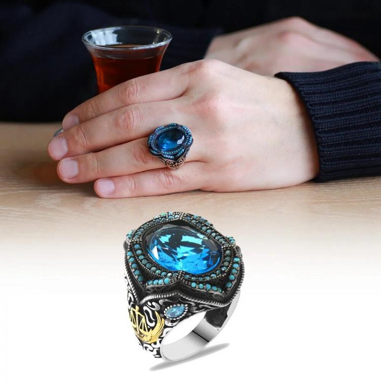all in one place תכשיטי גברים 925 Sterling Silver Ring for Men Topaz Stone Jewelry Fashion Vintage Gift Onyx Aqeq Mens Rings All Size