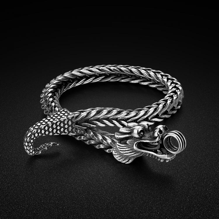 all in one place תכשיטי גברים Solid 925 Sterling Silver Dragon head Bracelet man Male trendsetter Bracelet Simple Teenagers Student jewelry Bracelet Silver