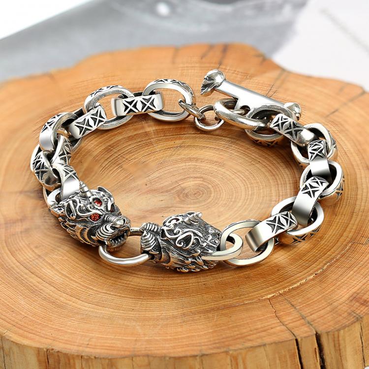 all in one place תכשיטי גברים New Silver Men Bracelet Bangle Double Dragon Head  Punk Fashion Trend Domineering Jewelry Pulseras Jewelry Accessory