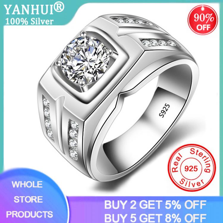 all in one place תכשיטי גברים YANHUI With Certificate European Fashion Man Party Wedding Gift 1ct Cubic Zircon 925 Sterling Silver Rings for Men MJZ004