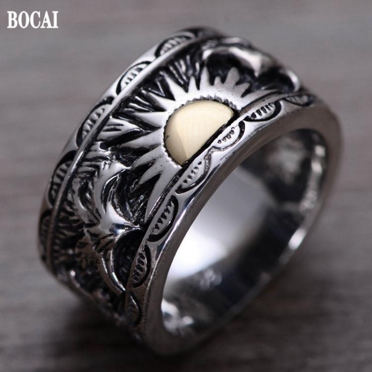 all in one place תכשיטי גברים BOCAI  S925 Stetrling Silver Charm Rings  2021 Popular Sun Retro Totem Pure Argentum Fashion Hand Ornaments for Men