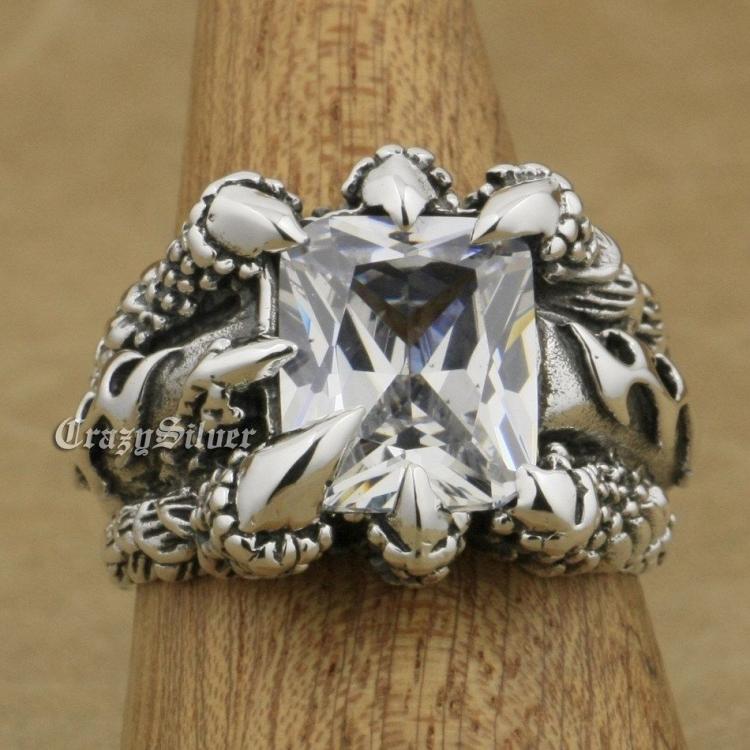 all in one place תכשיטי גברים 925 Sterling Silver Huge Dragon Claw White CZ Stone Mens Biker Rocker Punk Ring 8T302 US Size 7~15