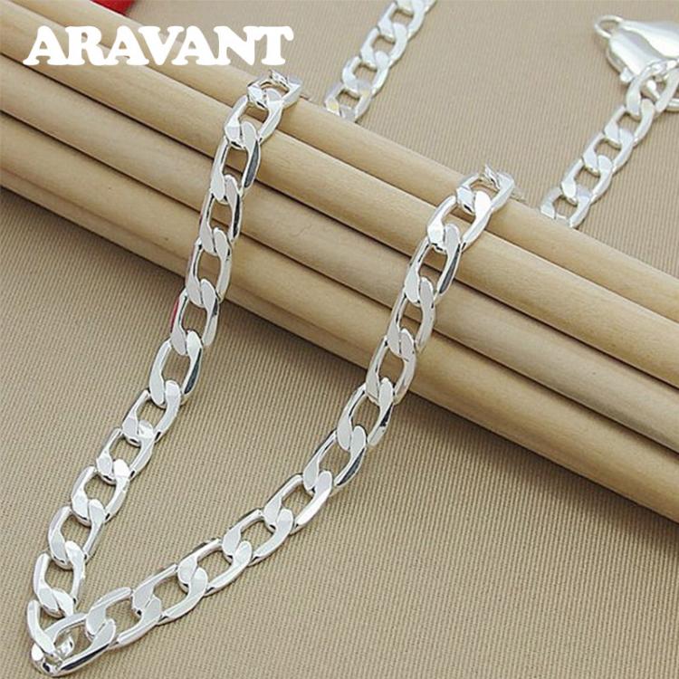 all in one place תכשיטי גברים 925 Silver 10MM Flat Sideways Necklaces Chain For Men Fashion Jewelry Accessories
