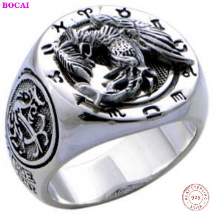 all in one place תכשיטי גברים 100% Real S925 Pure Silver Ringr Four God Beast Rosefinch  Domineering Ring For Man Bless The Good Luck Ring Man's Silver Rin