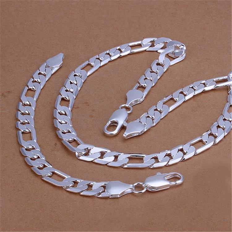 all in one place תכשיטי גברים 925 sterling Silver Bracelets necklace Jewelry set for men classic 12MM Chain 18-30 inches solid wedding Fashion Party Gifts