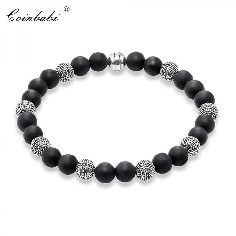all in one place תכשיטי גברים Europe Style Black Cross Kathmandu Obsidian Matted Hero Cross Rebel Bead Bracelet , 925 Sterling Silver Bracelet For Men