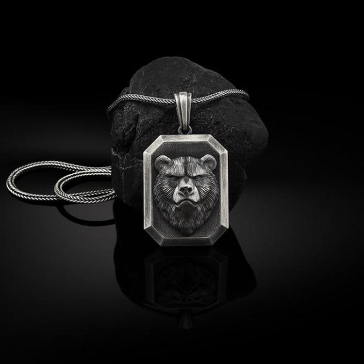 all in one place תכשיטי גברים Viking Jewelry on the neck Zodiac bear head pure tin pendant necklace for man Animal charms Men's chain necklace