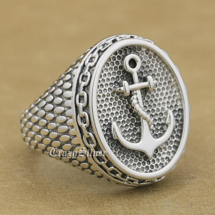 all in one place תכשיטי גברים LINSION 925 Sterling Silver Anchor Chain Mens Biker Rocker Punk Ring 9W023 US Size 7 ~ 15