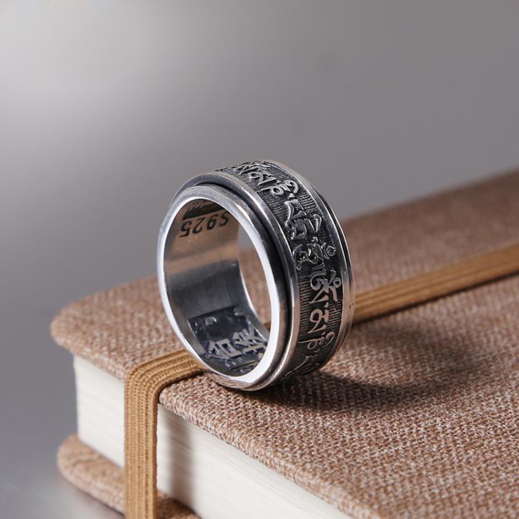all in one place תכשיטי גברים New Men Turning Six-character Mantra Silver Ring Retro Transfer Original Jewelry Men's Ring Jewelry Accessories