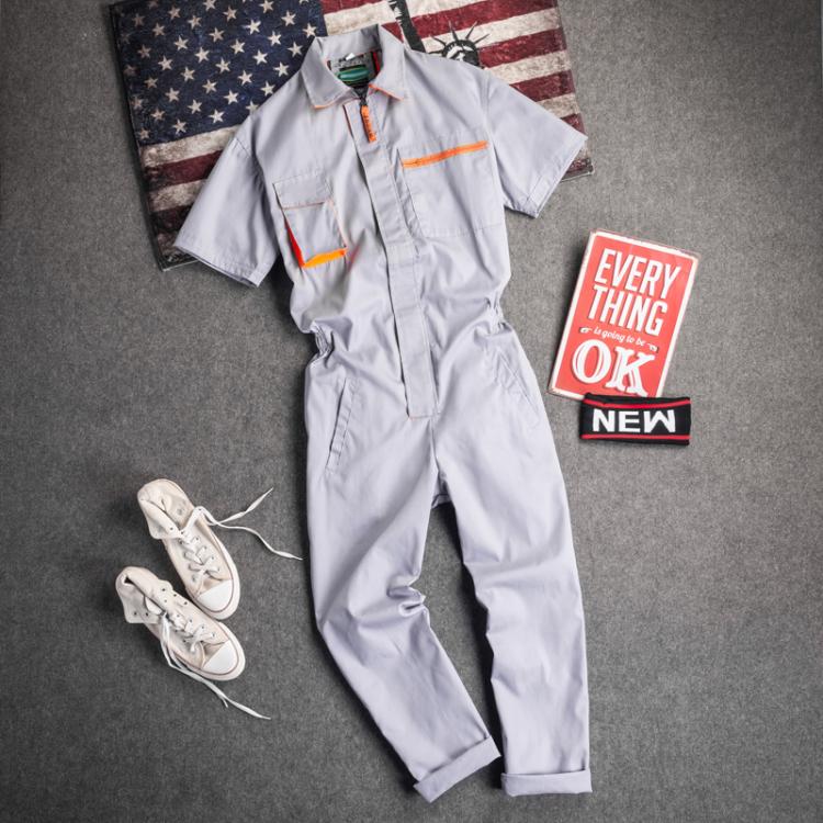 all in one place כלי עבודה Men Short Sleeve Cargo Overalls Bib Pants Thin Summer Rompers Jumpsuit Fashion Labor Casual Coveralls Plus Size