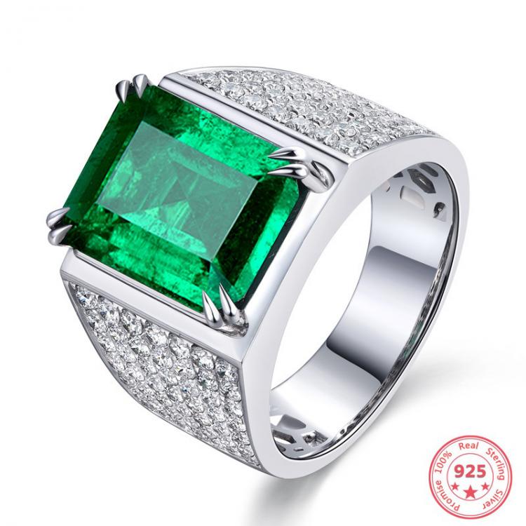 all in one place תכשיטי גברים Real S925 Sterling Silver color Emerald Gemstone Ring for Men Fine Anillos De Wedding Emerald Bizuteria Silver 925 Jewelry Ring