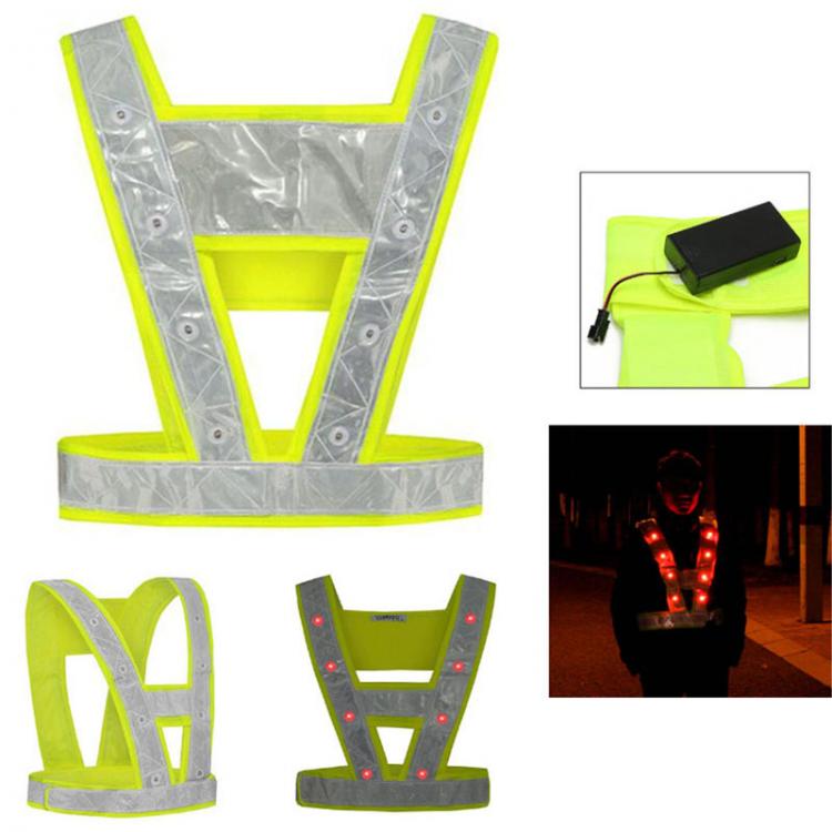 all in one place כלי עבודה Cycling Running 16 LED Light Up Safety Vest With Reflective Stripes Tactical Vest Neon Lime V Clothing Safety Belt Work Cloth