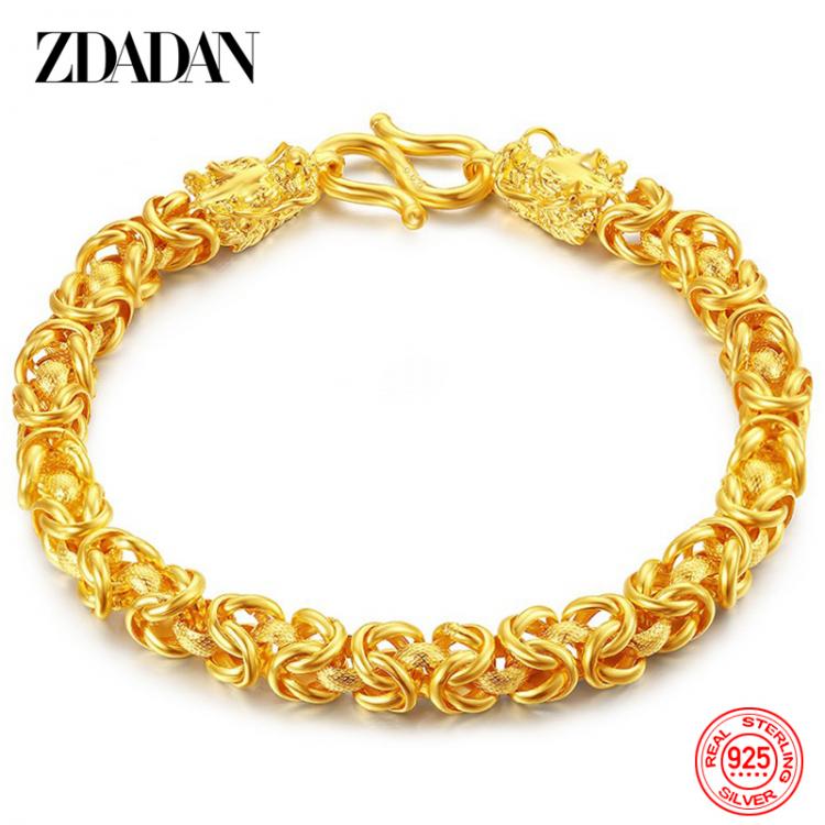 all in one place תכשיטי גברים ZDADAN 925 Sterling Silver 6MM 18k Gold Dragon Bracelet For Men Wedding Fashion Jewelry Party Gifts