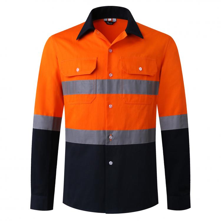 all in one place כלי עבודה AS/NZS Mens High Visibility Miner Shirt Two Tone Work Shirt Reflective Orange and Navy Safety Cotton Shirt