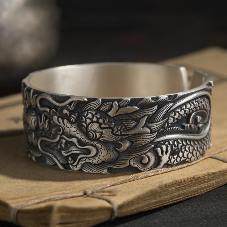 all in one place תכשיטי גברים New Handmade Bracelet Men's Bracelet Fashion Retro Style Silver Bracelet Adjustable Wide Face Personality Dragon Bracelet