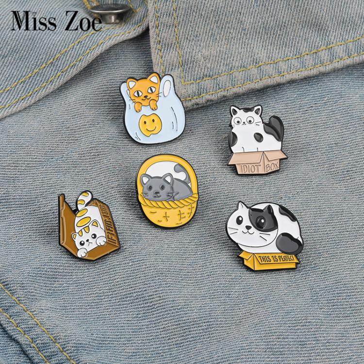 all in one place תכשיטי גברים This is Perfect Enamel Pins Fat Cat Box Basket Bag Brooch Lapel Badge Funny Animal Quote Jewelry Gift for Kids Friends