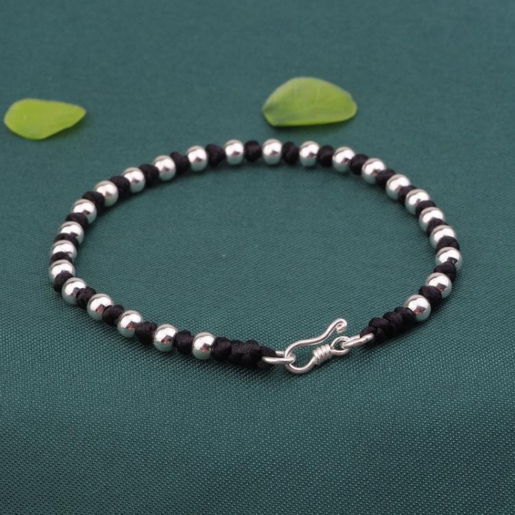 all in one place תכשיטי גברים BOCAI New Real s925 sterling silver jewelry DIY hand-woven 4mm silver bead bracelet versatile bracelet for couples