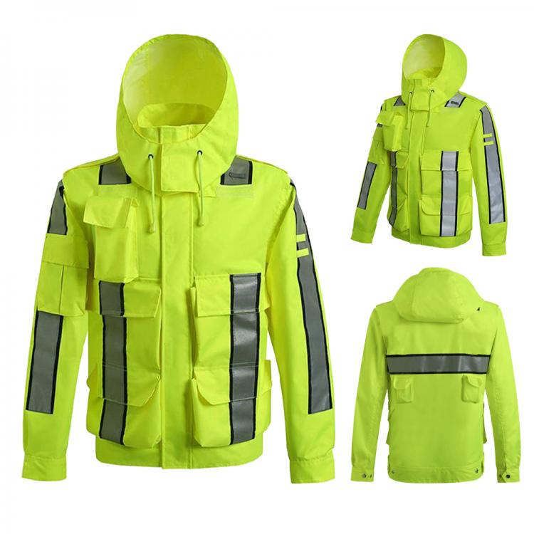all in one place כלי עבודה Hi-Viz High Visibility Waterproof Rain Jacket Safety Jacket Water Resistant Lightweight Rain Coat For Men Women