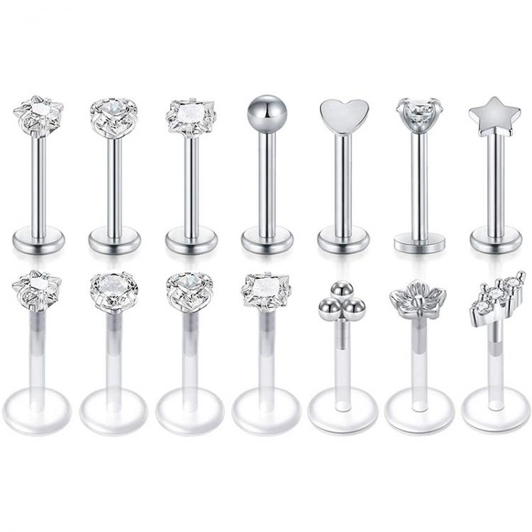 all in one place תכשיטי גברים 16G Tragus Earrings Lip Rings Studs Surgical Stainless Steel Labret Monroe Conch Piercing  Clear Retainer  Bar for Women Men