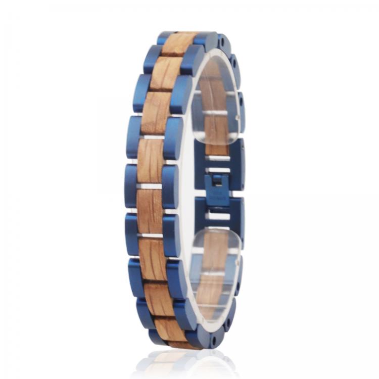 all in one place תכשיטי גברים High Quality Handmade Wholesale Custom Mens Steel Wood Bracelet Blue Plated Wrist Band Man Charm Bracelets Wood Pulsera Madera