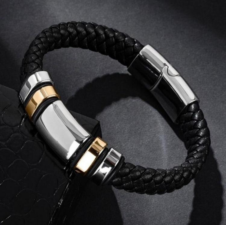 all in one place תכשיטי גברים Classic Black Leather Bracelet Men Metal Magnetic Clasp Fashion Bangle Jewelry Beautiful Gift