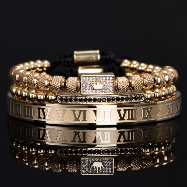 all in one place תכשיטי גברים 3pcs/Set Luxury Gold Royal King Crown Men Bracelets  Roman Numeral Bracelet Unique Design Braided Adjustable Bangle Pulseira