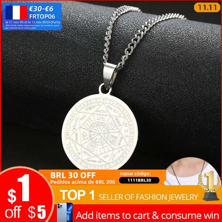 all in one place תכשיטי גברים Vnox Mens Necklaces The Seal of the Seven Archangels by Asterion Seal Symbol Pendants Punk Male Collar Stainless Steel Jewelry