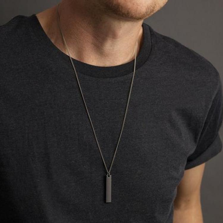 all in one place תכשיטי גברים 2020 Trendy Long Pendant Necklace Men Black Rectangle Simple Stainless Steel Chain Necklace For Men Jewelry Gift