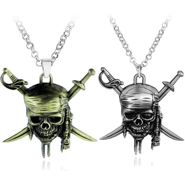 all in one place תכשיטי גברים Pirates Of The Caribbean Skull Necklace Captain Jack Pendant Punk Choker Johnny Depp Movie Jewelry Men Women Gifts Copper