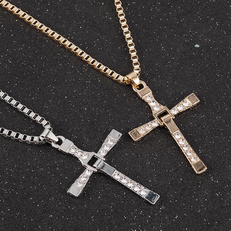 all in one place תכשיטי גברים Fast and Furious Movies Actor Dominic Toretto  Rhinestone Cross Crystal Pendant Chain Necklace Men Jewelry