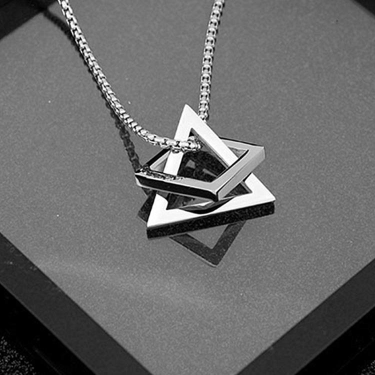 all in one place תכשיטי גברים Popular Men Necklace,Interlocking Square Triangle Male Pendant,Stainless Steel Modern Trendy Geometric Necklaces,Hipster Jewelry