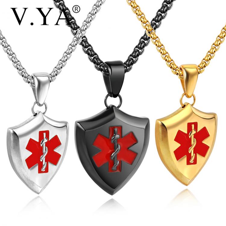 all in one place תכשיטי גברים V.YA Punk Simple Necklaces With Medical Sign For Men Stainless Steel Engraved Pendant Chain 3 Colors Necklace For Male Gift