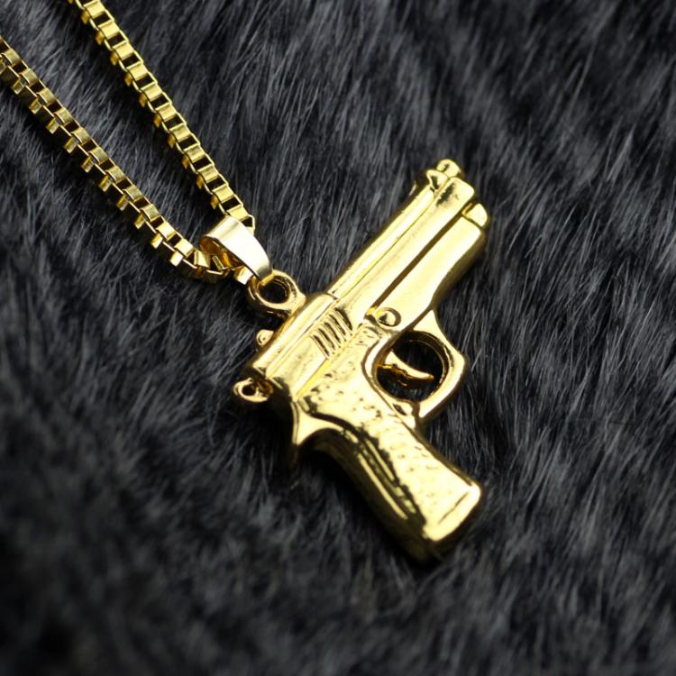all in one place תכשיטי גברים Male Hip-hop Roll Gold Pistol Pendant Necklace Street Art Street Dance Lover Fashion Charm Jewelry For Men Women Long Chain Gift