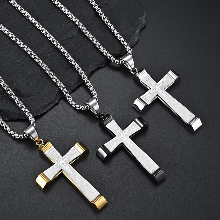 all in one place תכשיטי גברים European And American Retro Style Large Stainless Steel Cross Titanium Steel Pendant Necklace