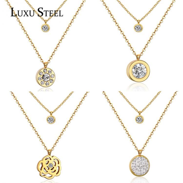 all in one place תכשיטי גברים LUXUSTEEL Round AAA Cubic Zirconia Double Round Pendants Necklace Stainless Steel  Chain Necklace Wedding Jewelry