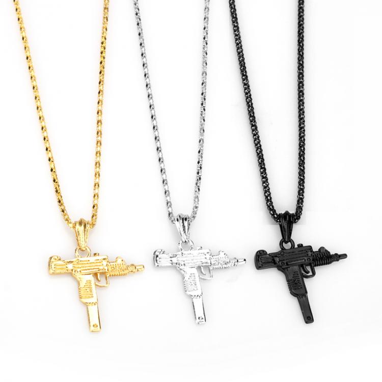 all in one place תכשיטי גברים Submachine UZI gun Model Necklace Men Hip Hop Jewelry Metal Charm Link Chain Pendant Necklace Army Style Male Accessories