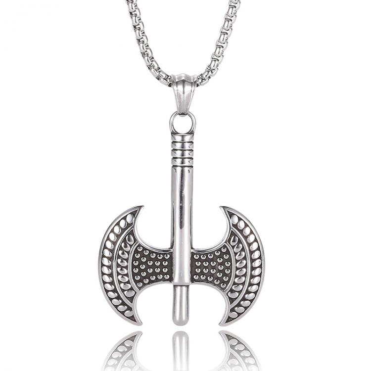 all in one place תכשיטי גברים Men Stainless Steel Ax Pendant Necklaces Double Edged Axe Viking Necklace Male Fashion Jewelry PD0426