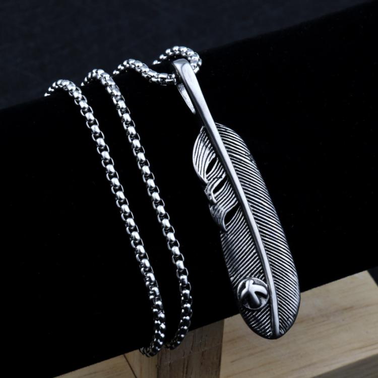 all in one place תכשיטי גברים HNSP Punk Feather Necklace Pendant For Men
