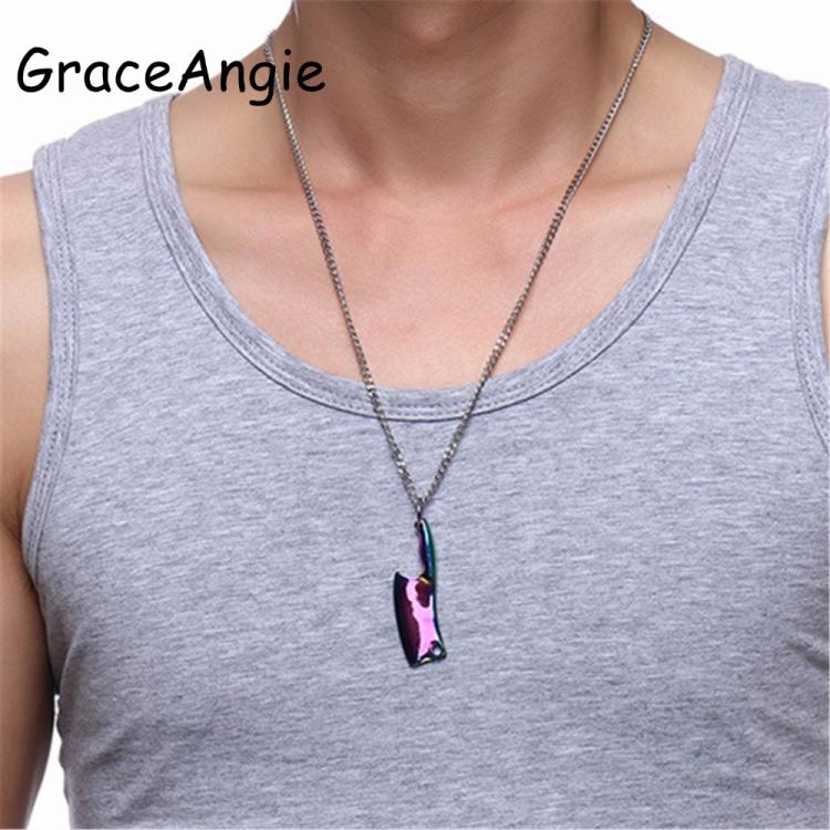 all in one place תכשיטי גברים GraceAngie Knife Pendant Necklaces For Men Stainless Steel Kitchen Knife Pendant Necklace 60cm Chain Hip Hop Male Jewelry