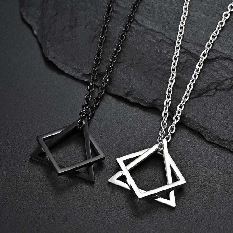 all in one place תכשיטי גברים Geometry Interlocking Square Triangle Male Pendant for Men Stainless Steel Modern Trendy Geometric Stacking Streetwear Necklace