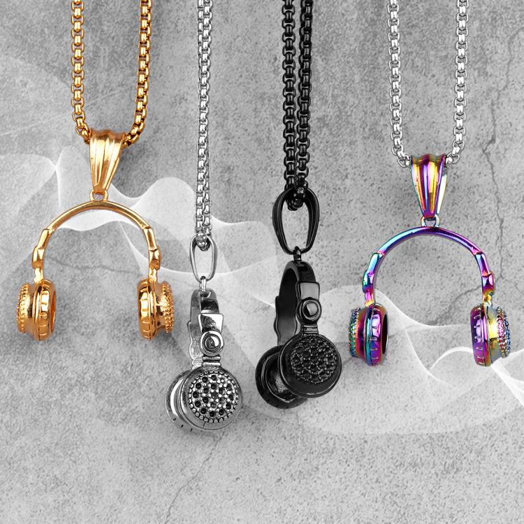 all in one place תכשיטי גברים Headset Earphone Gold Mens Long Necklaces Pendants Chain Hip Hop for Boy Male Stainless Steel Jewelry Creativity Gift Wholesale