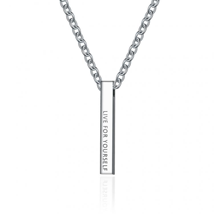 all in one place תכשיטי גברים ins simple long column glossy titanium steel pendant live for yourself self-motivation inspirational necklace