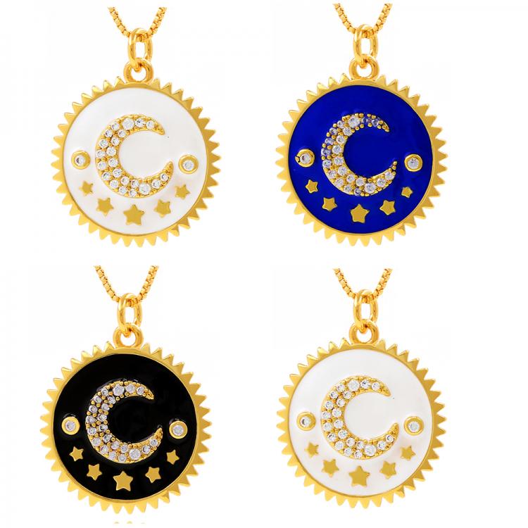 all in one place תכשיטי גברים European and American fashion retro oil dripping moon and stars geometric pendant necklace copper micro-inlaid jewelry